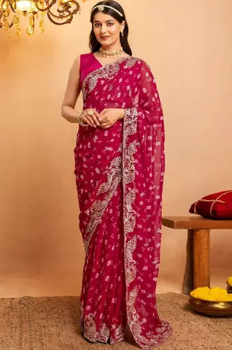 Bandhani embroidered pure georgette fusion bandhani saree