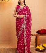 Bandhani embroidered pure georgette fusion bandhani saree