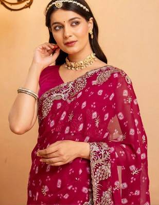 Bandhani embroidered pure georgette fusion bandhani saree 2