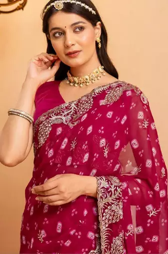 Bandhani embroidered pure georgette fusion bandhani saree