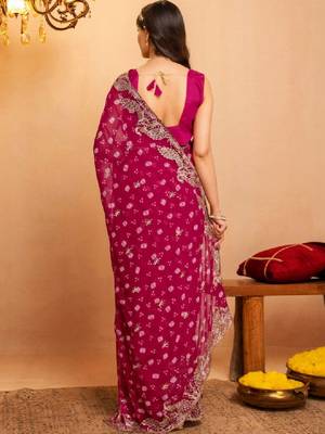 Bandhani embroidered pure georgette fusion bandhani saree 3