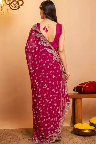 Bandhani embroidered pure georgette fusion bandhani saree