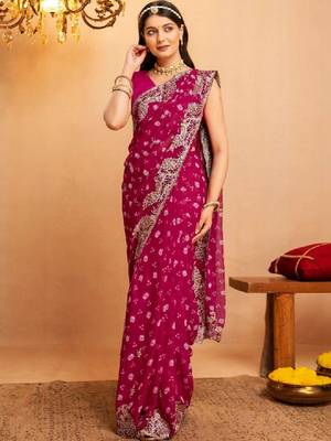 Bandhani embroidered pure georgette fusion bandhani saree 4