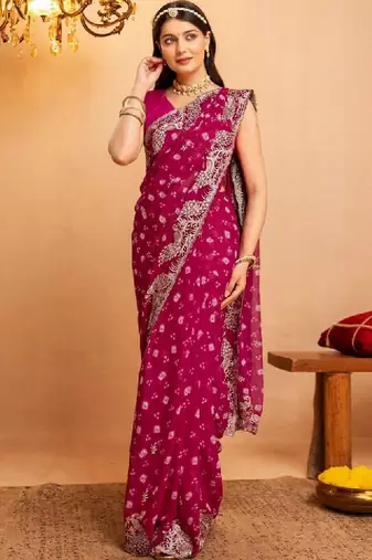 Bandhani embroidered pure georgette fusion bandhani saree