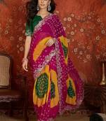 Tie and dye embroidered pure georgette fusion bandhani saree