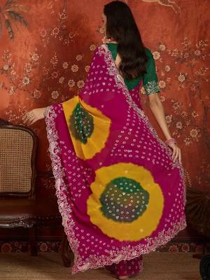 Tie and dye embroidered pure georgette fusion bandhani saree 3