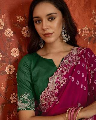 Tie and dye embroidered pure georgette fusion bandhani saree 4
