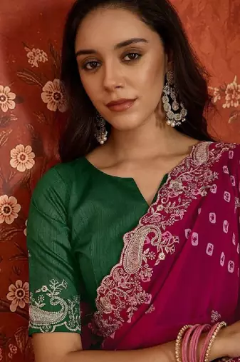 Tie and dye embroidered pure georgette fusion bandhani saree