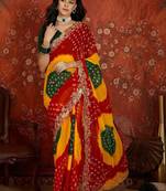 Bandhani embroidered pure georgette fusion bandhani saree