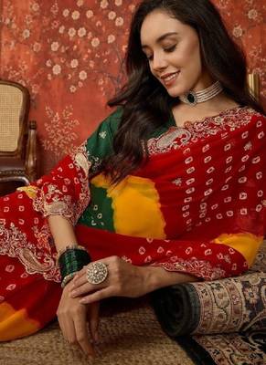 Bandhani embroidered pure georgette fusion bandhani saree 2