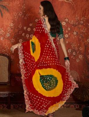 Bandhani embroidered pure georgette fusion bandhani saree 3