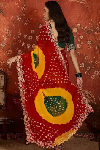 Bandhani embroidered pure georgette fusion bandhani saree