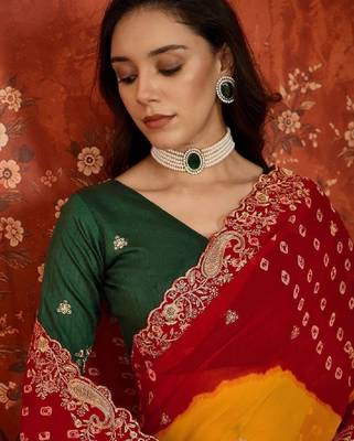 Bandhani embroidered pure georgette fusion bandhani saree 4