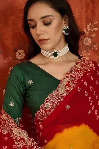 Bandhani embroidered pure georgette fusion bandhani saree