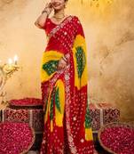 Bandhani embroidered pure georgette fusion bandhani saree