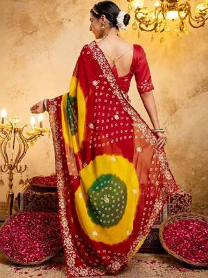 Bandhani embroidered pure georgette fusion bandhani saree 3