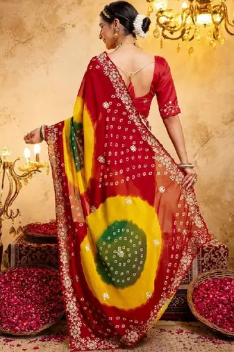 Bandhani embroidered pure georgette fusion bandhani saree
