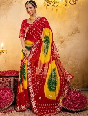 Bandhani embroidered pure georgette fusion bandhani saree 4