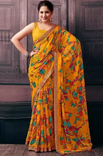Pure chiffon fusion leheriya saree