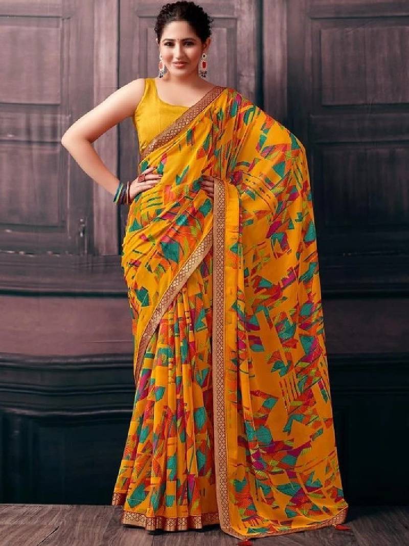 Pure chiffon fusion leheriya saree