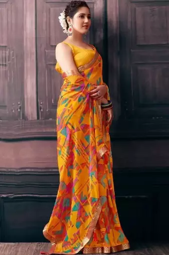Pure chiffon fusion leheriya saree