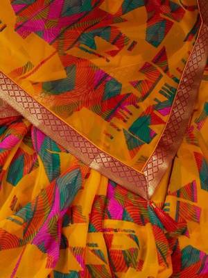 Pure chiffon fusion leheriya saree 4