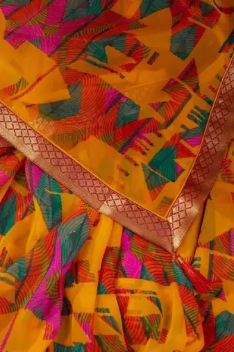 Pure chiffon fusion leheriya saree