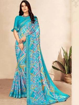 Pure chiffon fusion leheriya saree 1