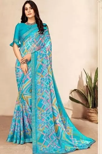 Pure chiffon fusion leheriya saree