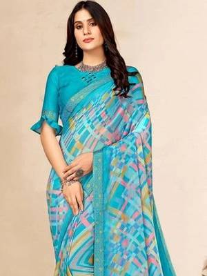 Pure chiffon fusion leheriya saree 2