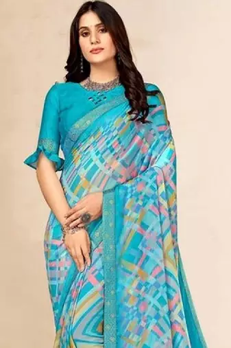 Pure chiffon fusion leheriya saree