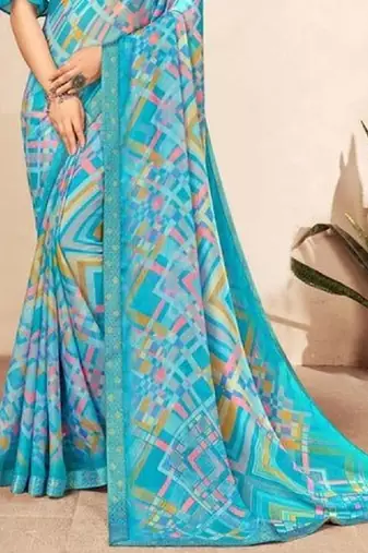 Pure chiffon fusion leheriya saree