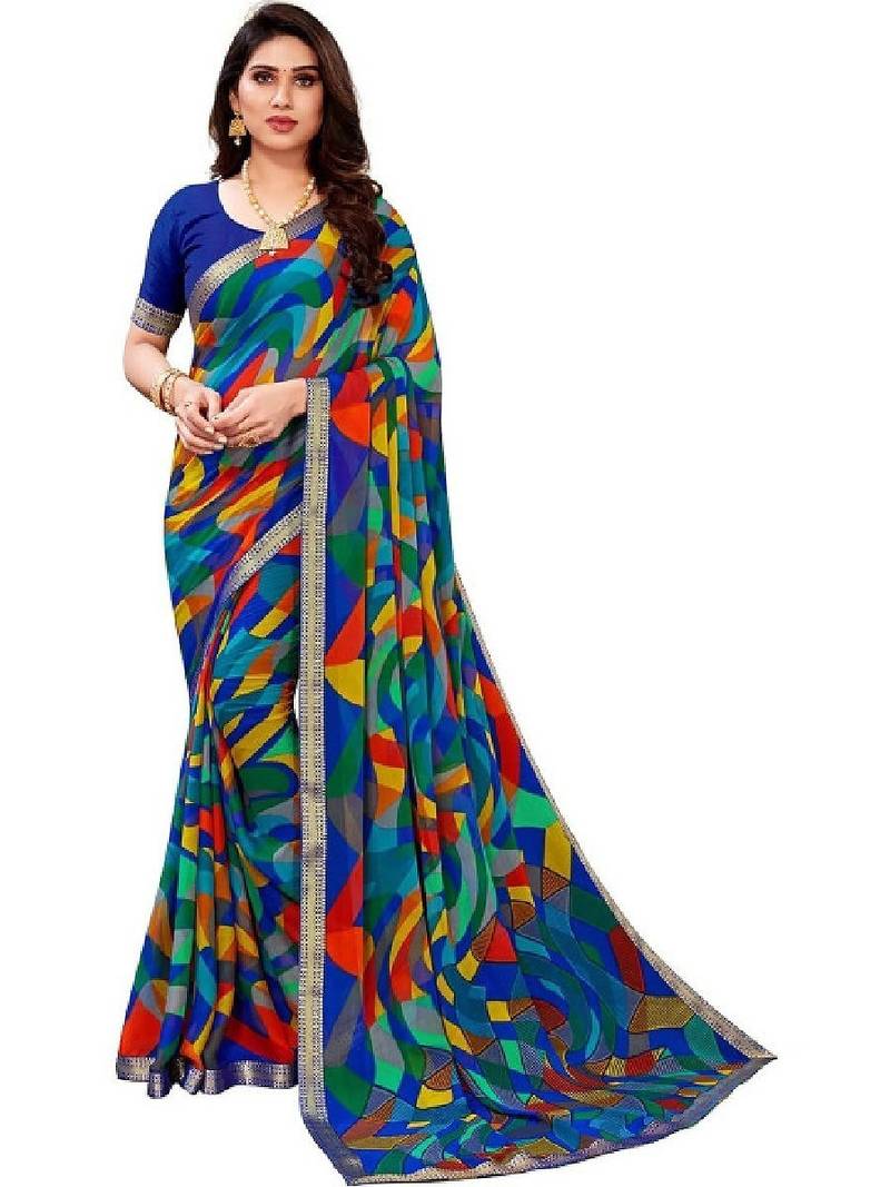 Pure chiffon fusion leheriya saree