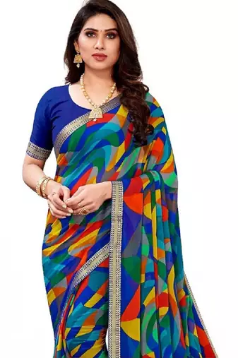 Pure chiffon fusion leheriya saree