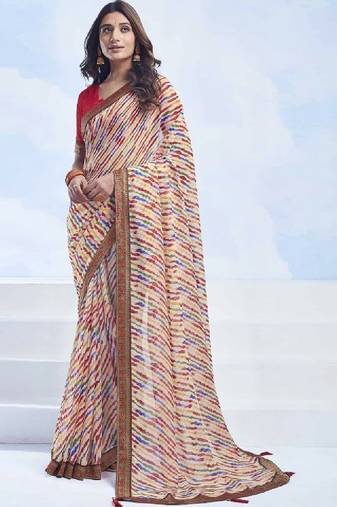 Leheriya pure chiffon fusion leheriya saree