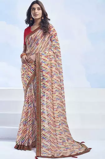 Leheriya pure chiffon fusion leheriya saree
