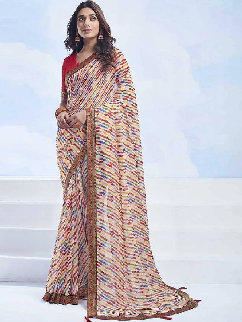 Leheriya pure chiffon fusion leheriya saree