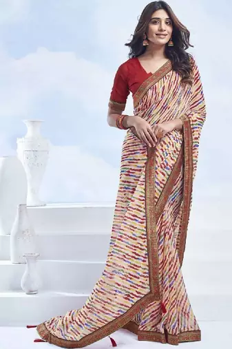 Leheriya pure chiffon fusion leheriya saree