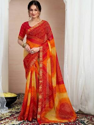 Pure chiffon fusion bandhani saree 1