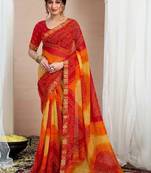 Pure chiffon fusion bandhani saree
