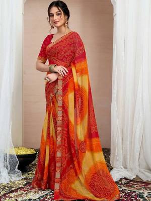 Pure chiffon fusion bandhani saree 2