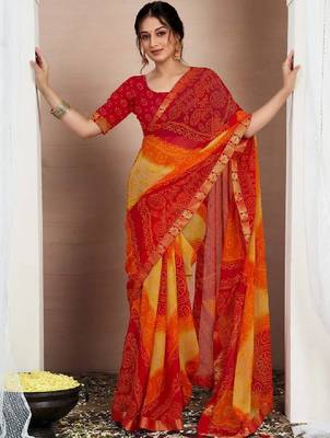 Pure chiffon fusion bandhani saree 3