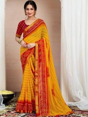 Bandhani pure chiffon fusion bandhani saree 1