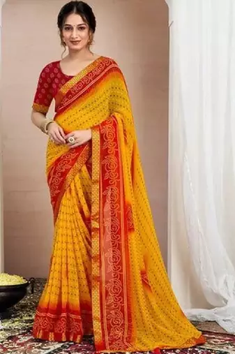 Bandhani pure chiffon fusion bandhani saree