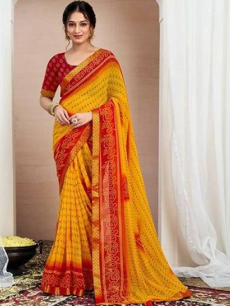 Bandhani pure chiffon fusion bandhani saree