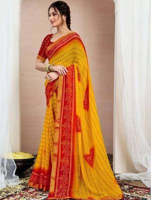 Bandhani pure chiffon fusion bandhani saree 2