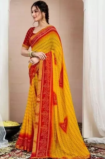 Bandhani pure chiffon fusion bandhani saree