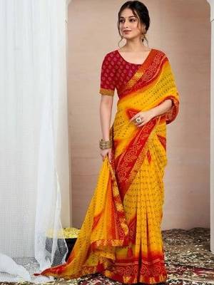 Bandhani pure chiffon fusion bandhani saree 3