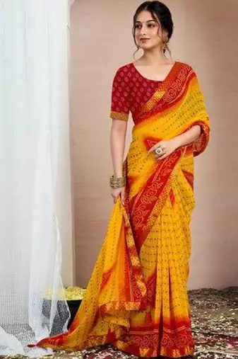 Bandhani pure chiffon fusion bandhani saree