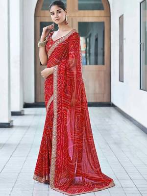 Bandhani embroidered pure georgette fusion bandhani saree 2